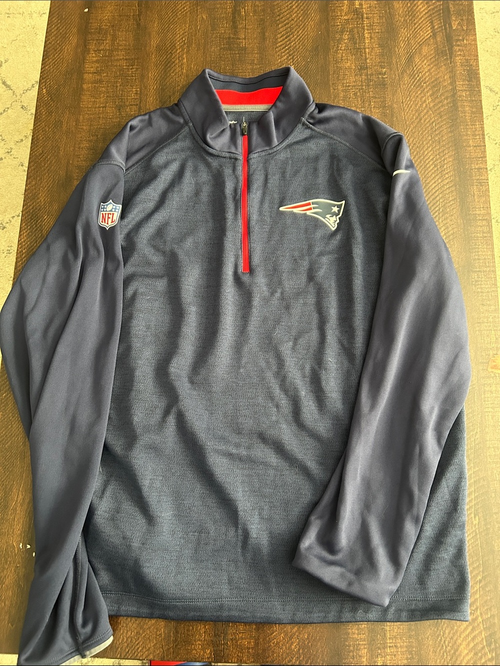 Nike New England Patriots Navy Quarter-Zip Pullover with Red Trim